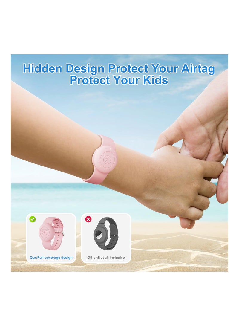 4 Pack Waterproof AirTagBraceletfor Kids Soft Silicone Hidden Air tag Wristband Lightweight Band for Apple AirTag Full Body Protective Watch Band for Child - Image 4
